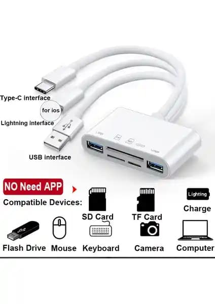 Foxyn FXN-1032 Pro Çok Fonksiyonlu Type-C Lightning USB-A Adaptör ve Kart Okuyucu