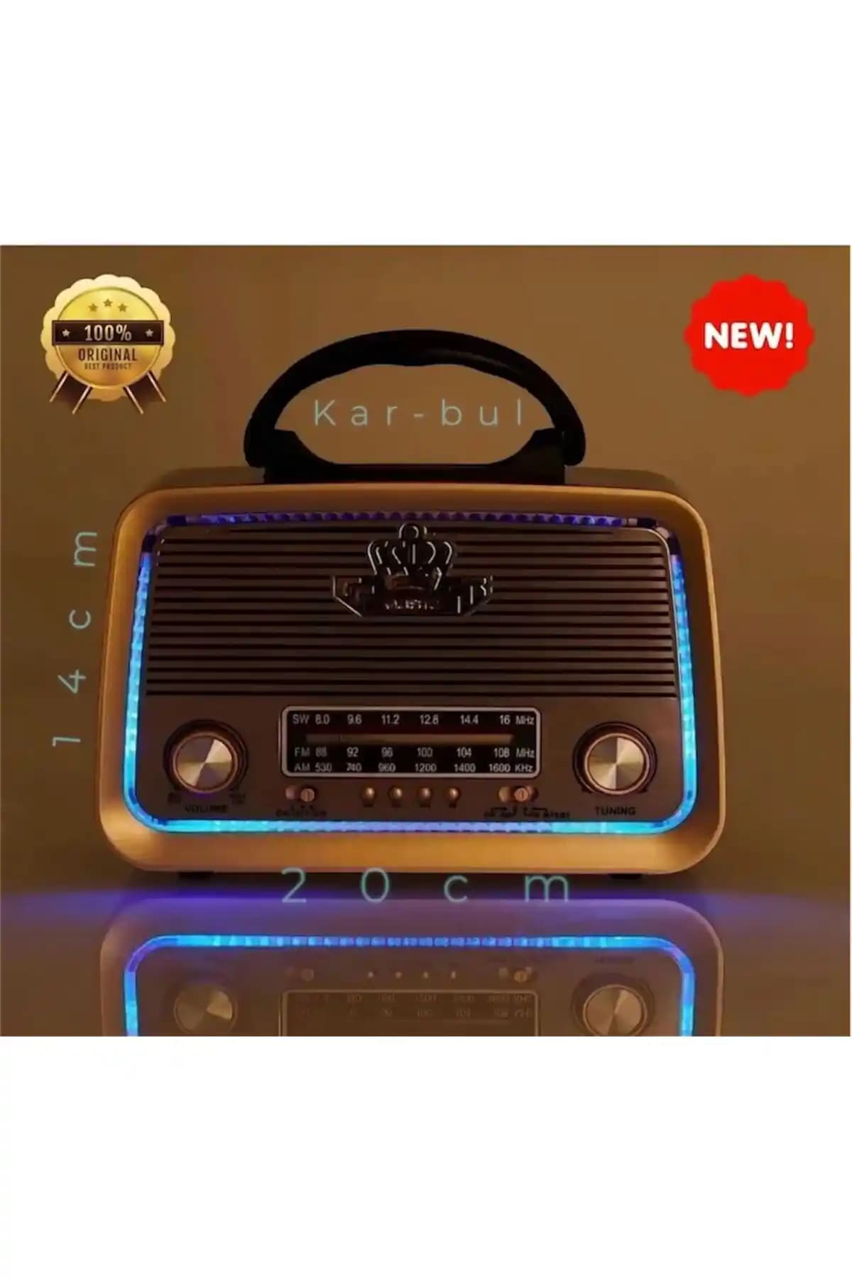 Kar-Bul 301 Nostaljik Bluetooth MP3 Çalar Radyo Müzik Kutusu Kahverengi