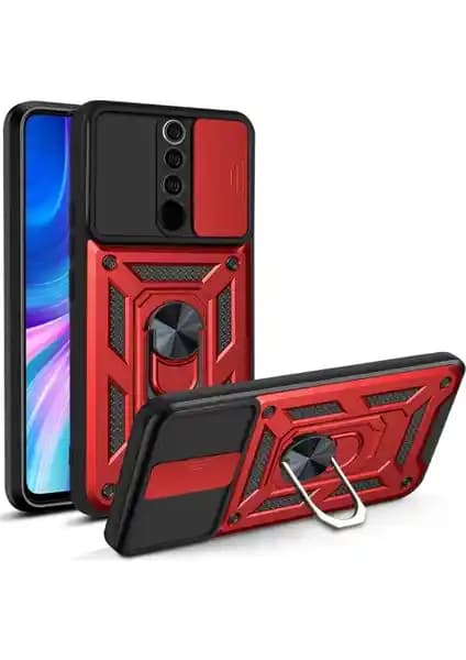 KNY Xiaomi Redmi 9 Kılıfı Ultra Korumalı Yüzüklü Manyetik Sürgülü Vega Kapak