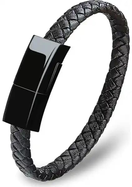 Modern ve Şık Deri Bileklik Tasarımlı Çok Fonksiyonlu iPhone Uyumlu Şarj ve Veri Kablosu