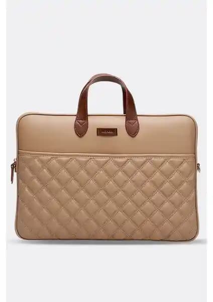 Morca Macbook Air ve Pro 15-16 İnç Evrak Çantası Vizon Renkli Modern Tasarım