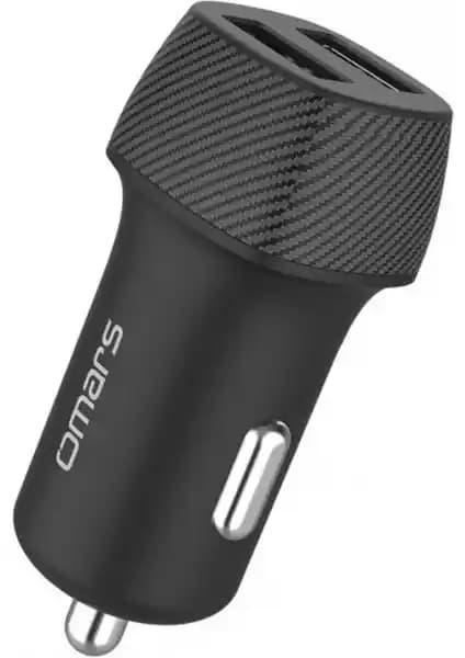 Omars 2.4A Çift USB Araç İçi Şarj Cihazı Güçlü ve Şık Tasarım ile Hızlı Şarj
