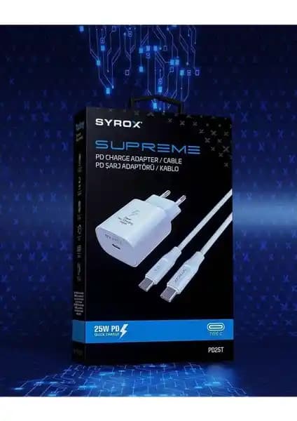 Syrox Samsung Galaxy M34 5G Uyumlu 25W Type-C Hızlı Şarj Adaptörü - Güvenli ve Dayanıklı Performans
