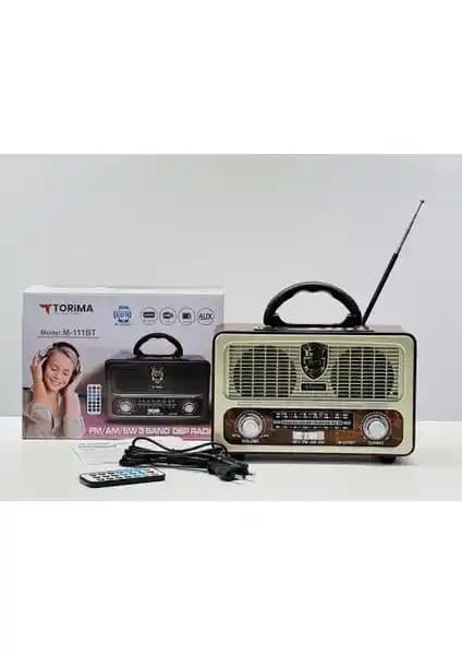 Torima M-111BT Işıklı Kumandalı Nostaljik Radyo Tasarımlı Bluetooth Hoparlör Beyaz