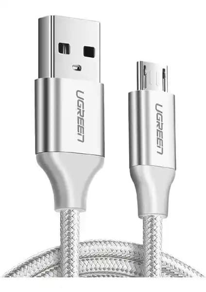 Ugreen Micro USB Örgülü Data ve Şarj Kablosu 2 Metre Beyaz Dayanıklı ve Hızlı Performans