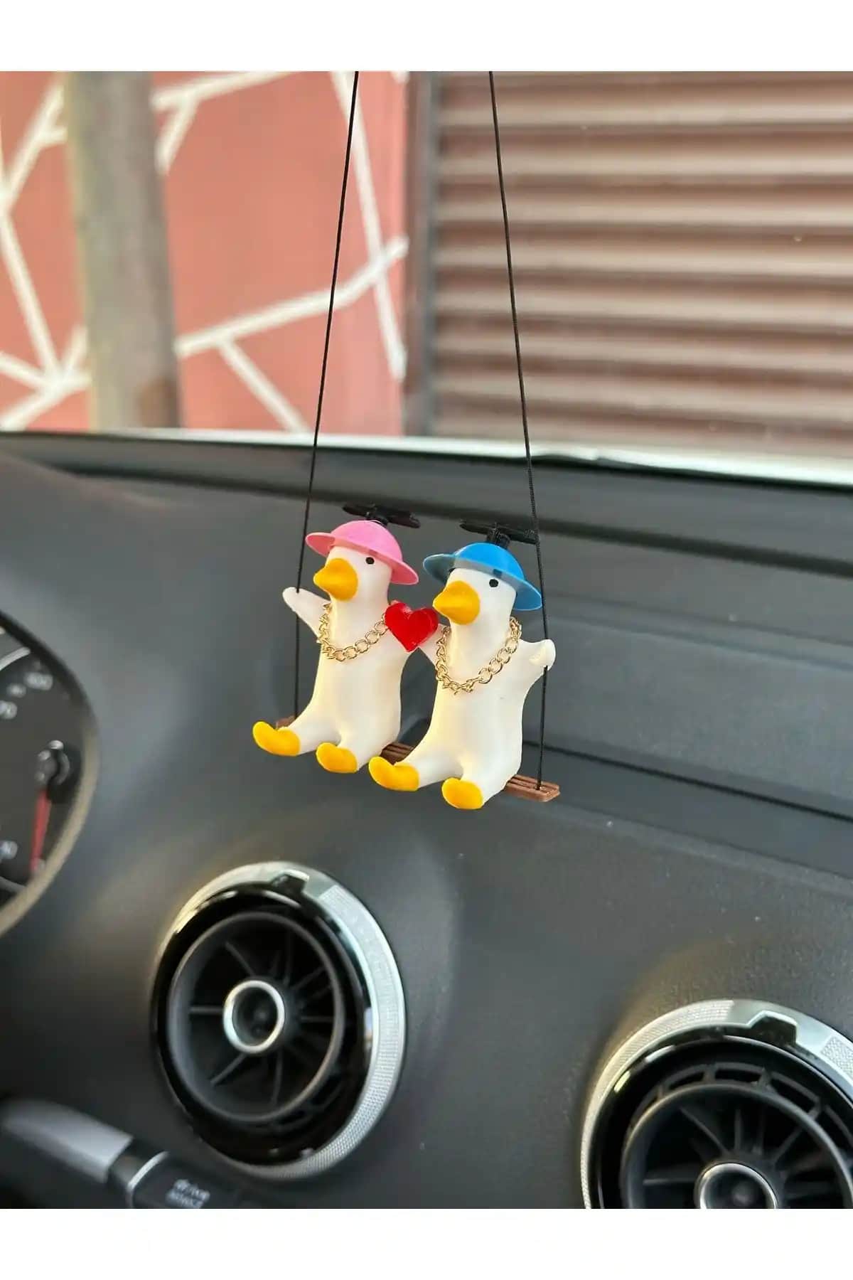 3DBAYDESİGN Altın Zincirli Çift Ördek Dikiz Aynası Süsü ile Aracınıza Şıklık Katın