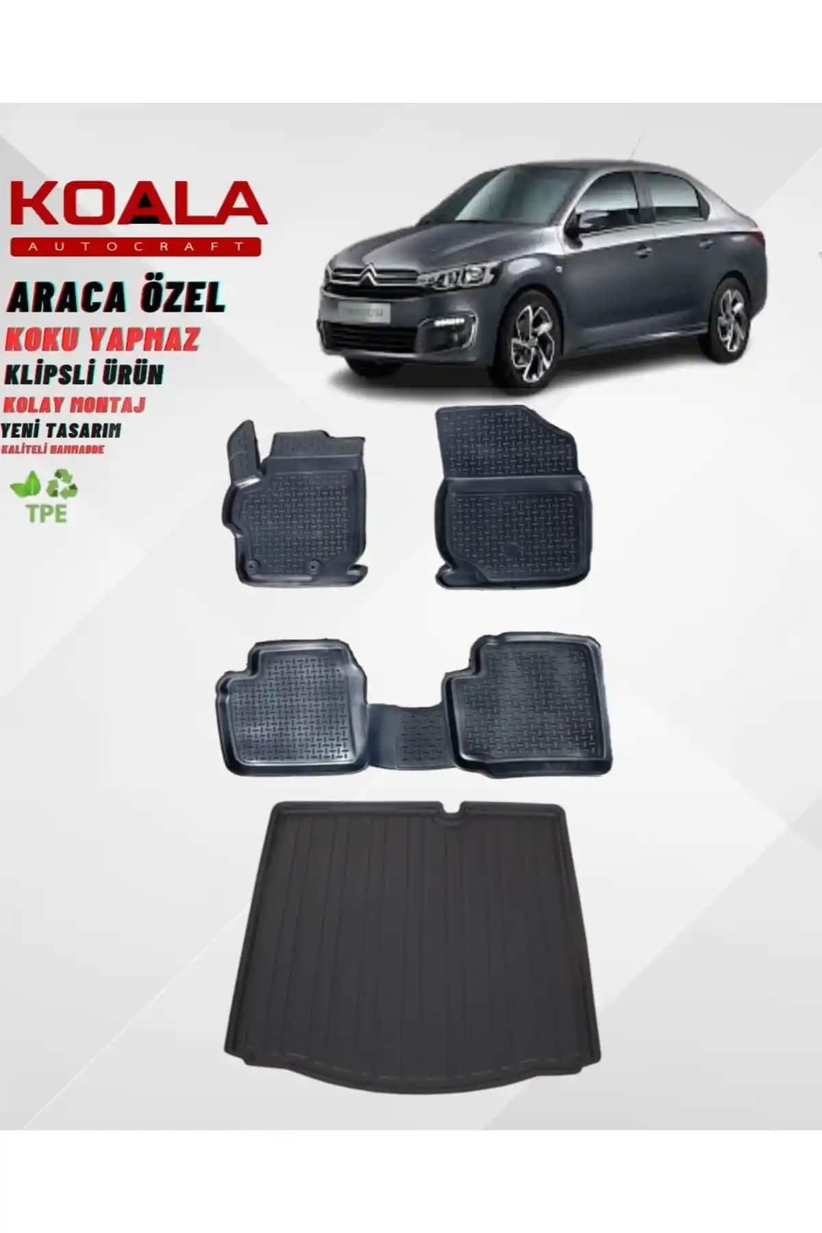 Citroen C-Elysee 2012 ve Sonrası İçin Uygun 3D Paspas ve Bagaj Havuzu Seti