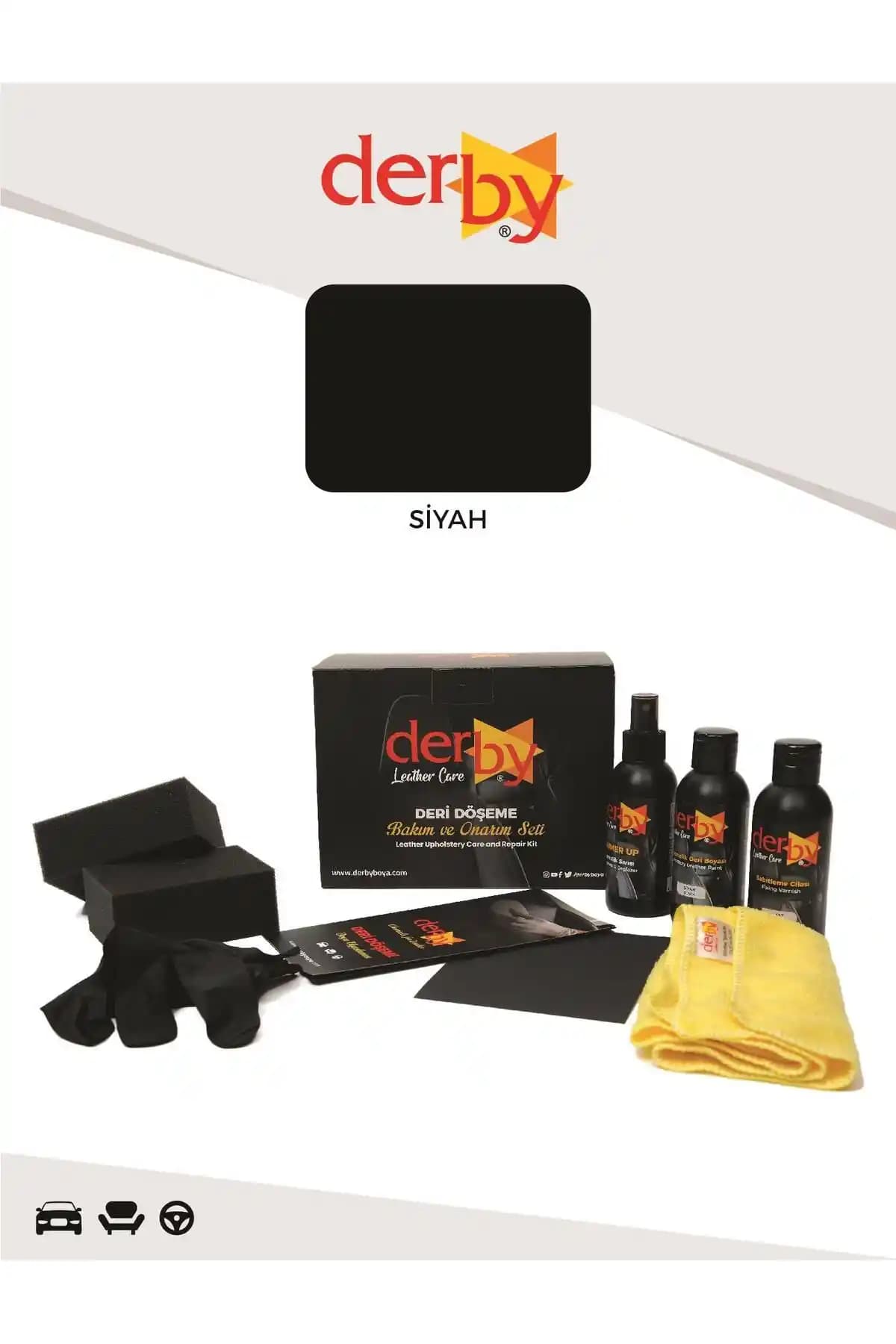 Derbi Siyah Deri Döşeme ve Direksiyon Boyama Seti ile Otomotiv İç Tasarımı Yenileme