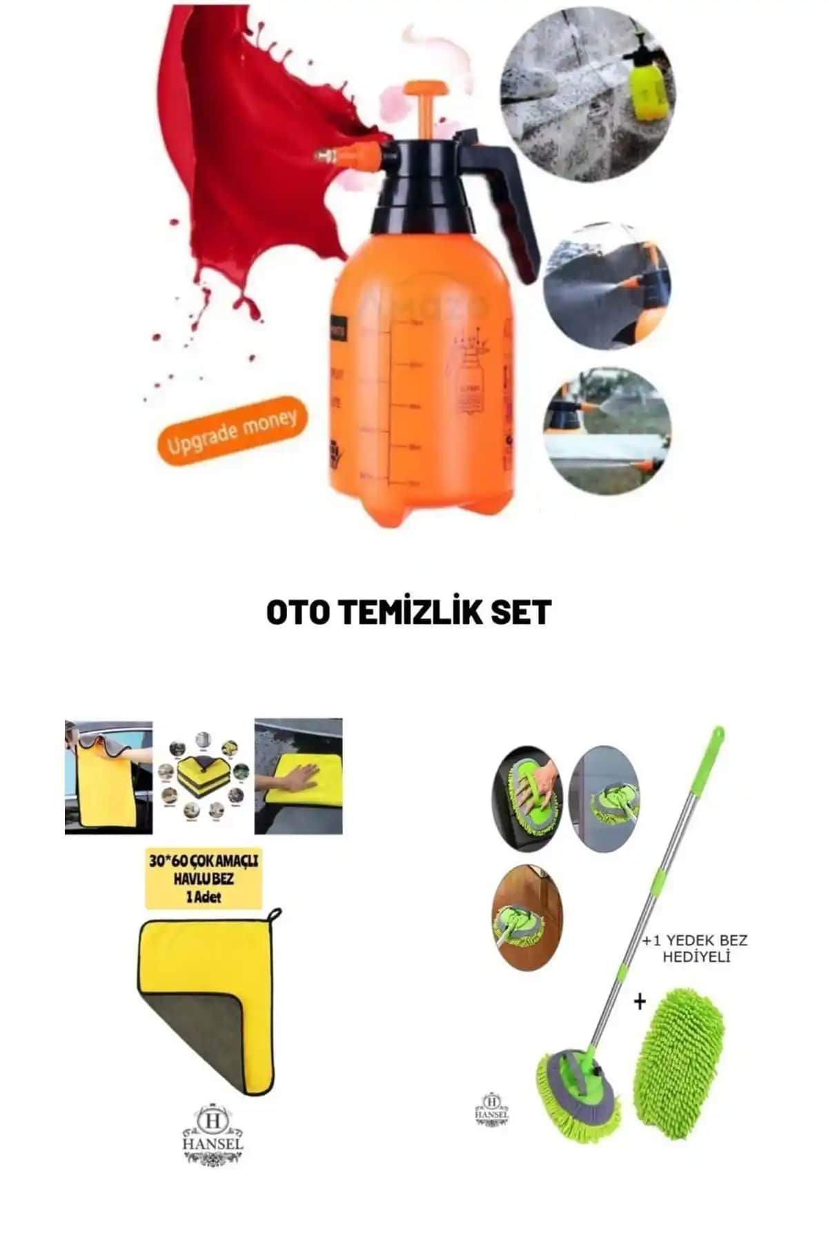 Genel Markalar 3'lü Set Basınçlı Oto Yıkama Pompası ve Temizlik Aksesuarları