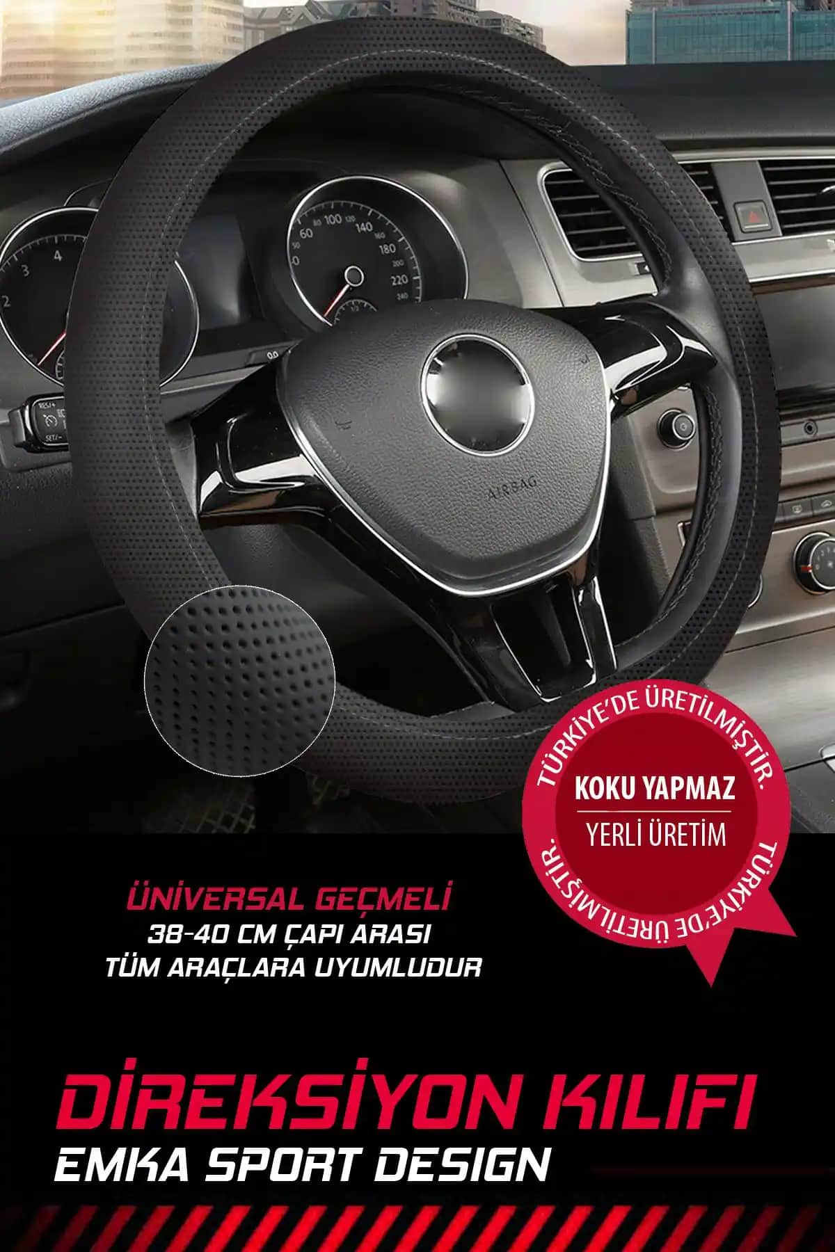 GM-DESIGN Emka Lüks Geçmeli Direksiyon Kılıfı: Şık ve Dayanıklı Araç Aksesuarı