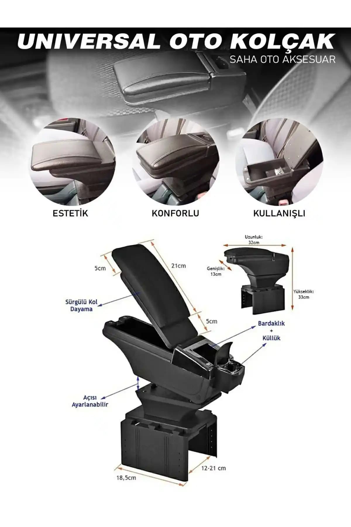 Seta Kol Dayama Universal Siyah Kolçak: Araç İçin Konfor ve Estetik Çözüm