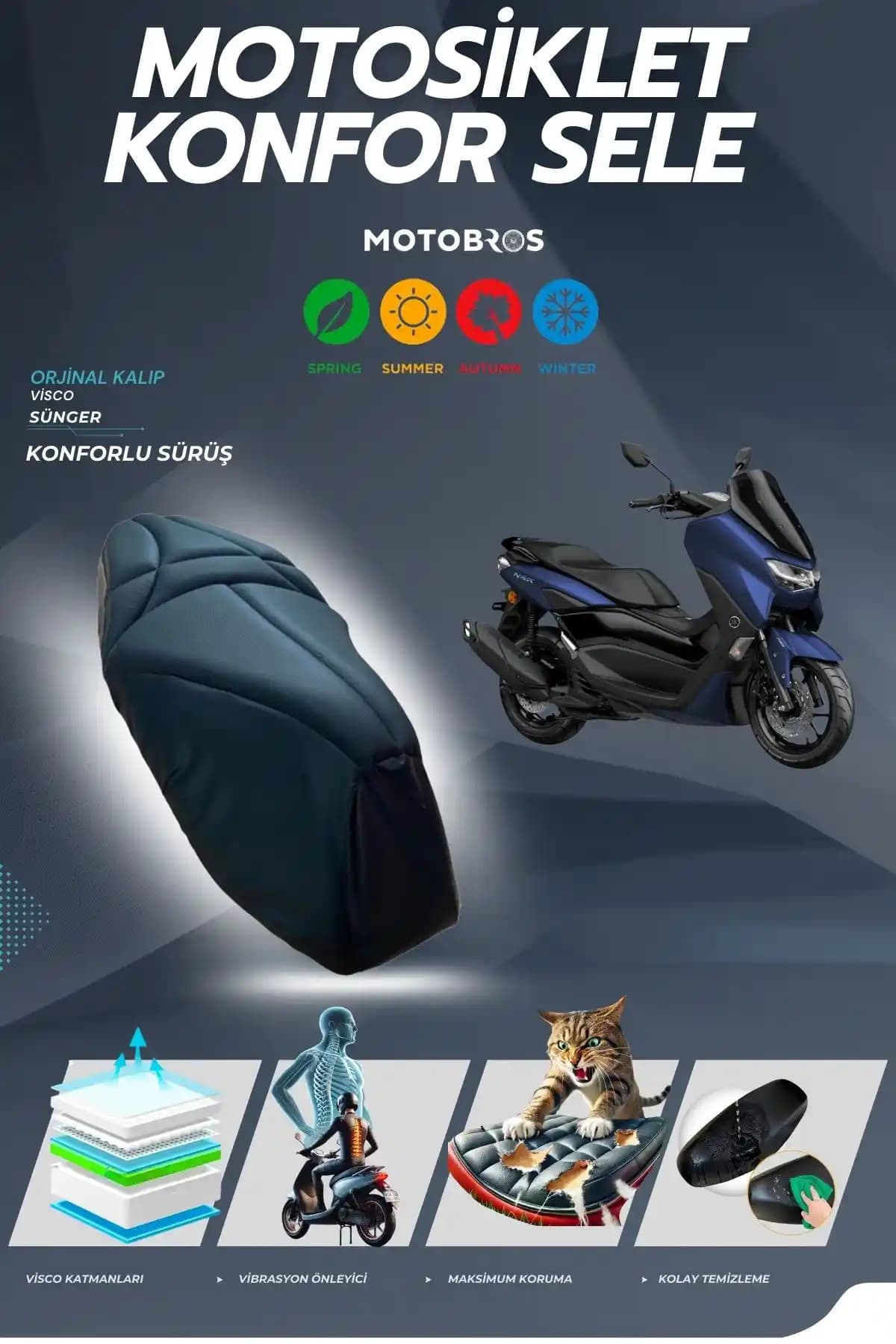 Yamaha Nmax İçin Motobros Visco Süngerli Sele Pedi Konfor ve Dayanıklılık Sunar