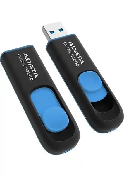 ADATA UV128 128GB USB 3.2 Siyah-Mavi Taşınabilir Bellek Hızlı Veri Transferi ve Şık Tasarım