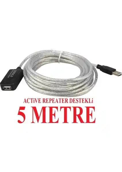 Alfais 4636 Aktif USB Uzatıcı Kablosu 5 Metre Uzunlukta Güç Destekli ve Parazit Önleyici