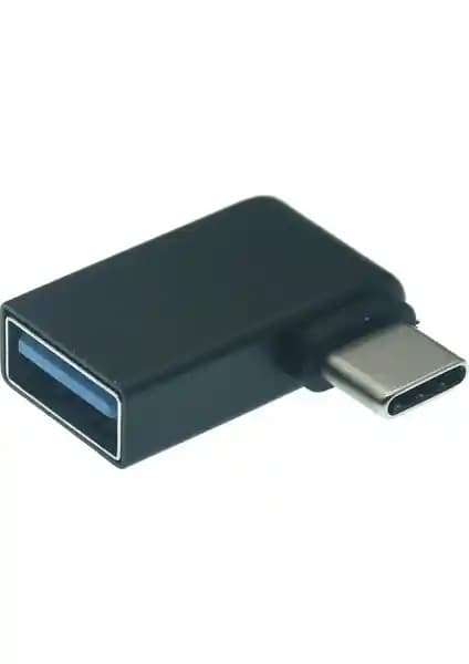 Alfais 4658 Type C 3.1 USB 3.0 Şarj ve Veri Aktarım Adaptörü 90 Derecelik Köşe Tasarımıyla Güçlü Bağlantı