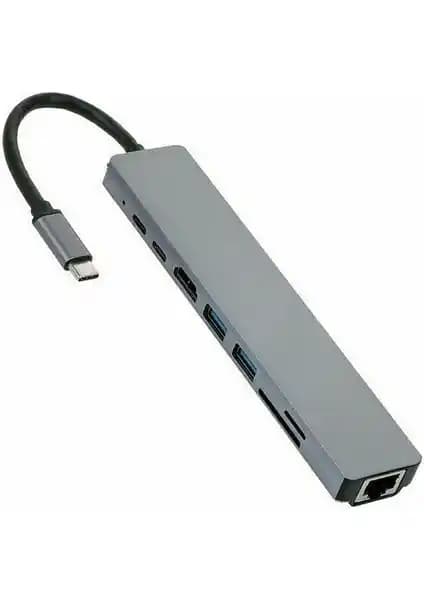 Alfais 4681 Çok Fonksiyonlu Type C Adaptör HDMI USB SD Ethernet Dönüştürücü