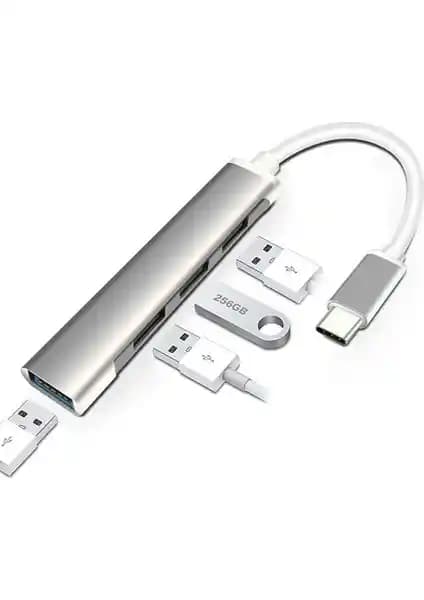 Batcell USB Type C Çoklayıcı 4 Port USB 3.0 Hızlı Veri Aktarımı ve Çoklu Bağlantı