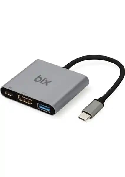 Bix BX13HB 3-in-1 Çoklayıcı Adaptör: Çok Fonksiyonlu Type-C Bağlantı Çözümü