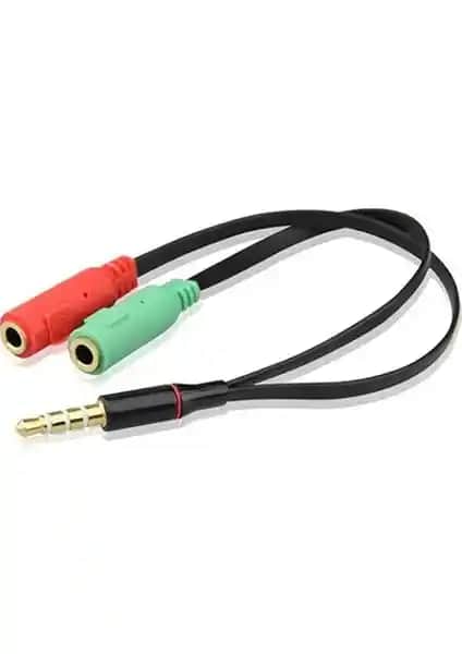 Boblov Mikrofon Kulaklık Ayırıcı 3.5mm Stereo Dişi To 2X Stereo Erkek Kablo