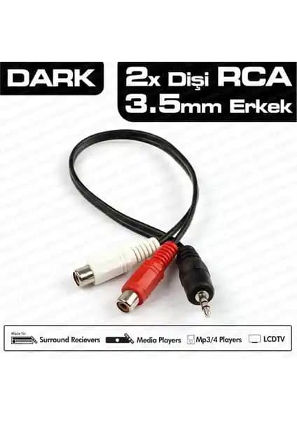 Dark 2 x RCA (Analog Ses) - 3.5mm Stereo Dönüştürücü ile Ses Bağlantılarında Yüksek Kalite ve Uyumluluk