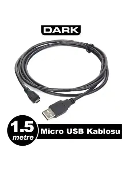 Dark Micro USB 2.0 Şarj ve Veri Aktarım Kablosu 1.5 Metre Uzunlukta Yüksek Performanslı