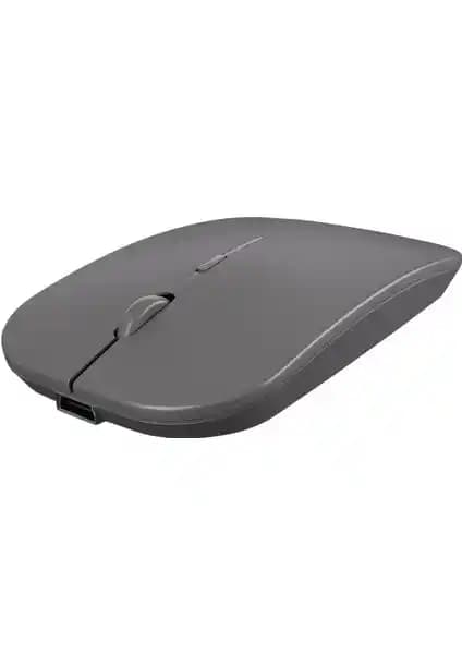 Leason LE101 Hibrit Bluetooth ve Kablosuz Şarj Edilebilir Mouse Koyu Gri Tasarım