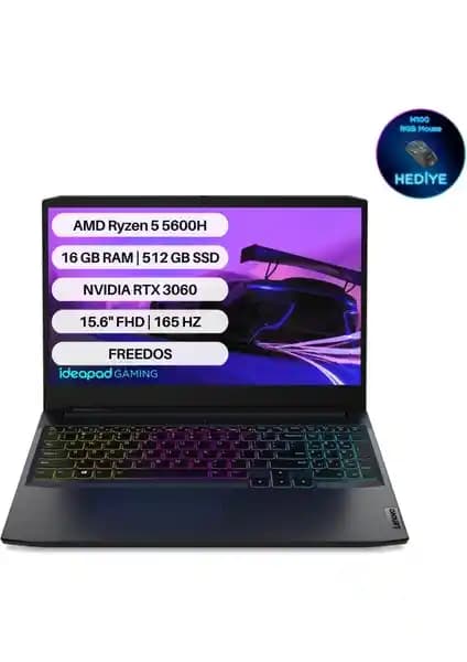 Lenovo IdeaPad Gaming 3 AMD Ryzen 5 5600H ve RTX 3060 ile yüksek performans sunar