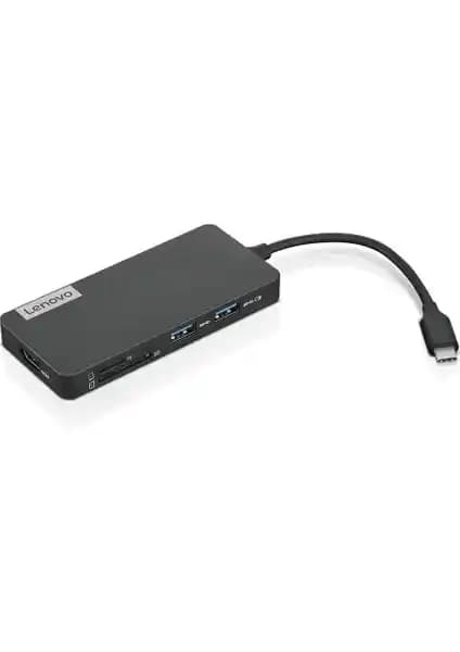 Lenovo USB-C 7'si 1 Arada Hub Siyah - Çok Fonksiyonlu Taşınabilir Bağlantı Çözümü