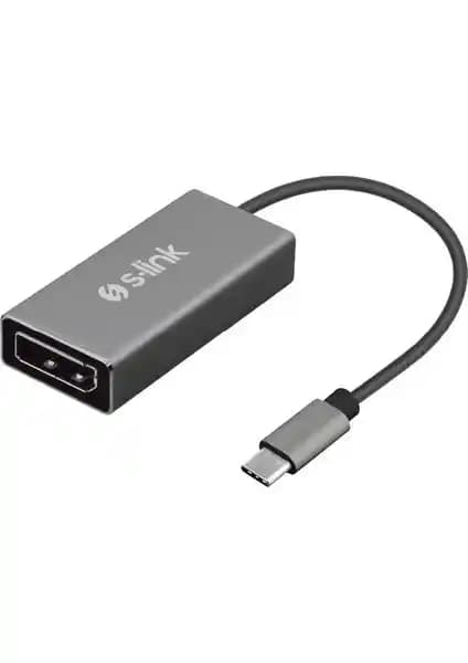 S-Link SW-U510 4K DisplayPort Adaptörü Gri Metal Type-C Çevirici Teknoloji Ürünü