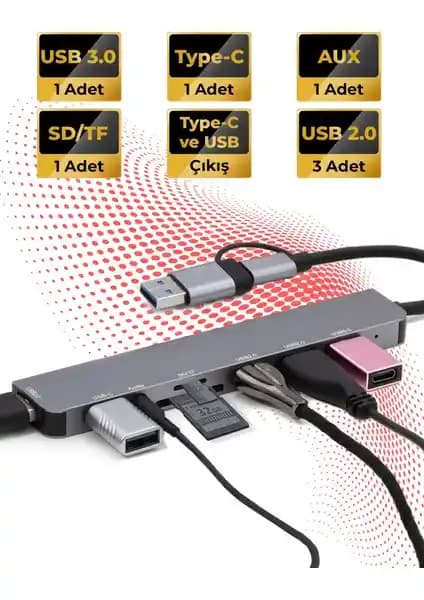 TTAF Hub 10'u 1 Arada Çok Fonksiyonlu Bağlantı Adaptörü ve Taşınabilir Çözüm