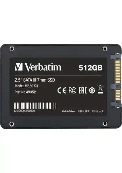 Verbatim Vi550 S3 512GB SSD İnce ve Güvenilir Yüksek Performanslı Depolama Çözümü