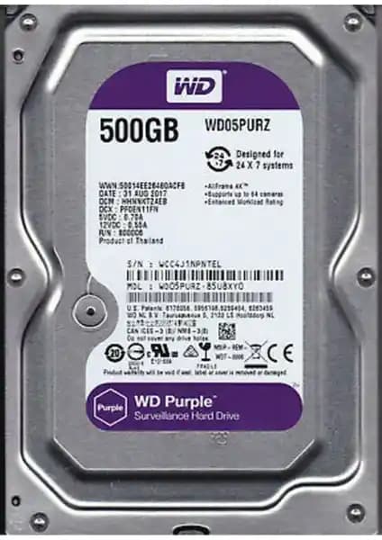 WD Purple 05PURZ 500 GB Güvenlik Diski Güvenlik Sistemleri İçin Dayanıklı ve Güvenilir Depolama Çözümü