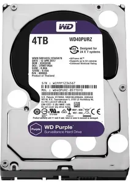 WD Purple 4TB Güvenlik Harddiski Profesyonel Gözetim ve Güvenlik Sistemleri İçin