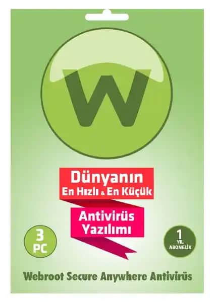 Webroot SecureAnywhere Antivirus 3 Kullanıcı 1 Yıl Güçlü ve Hafif Güvenlik Çözümü