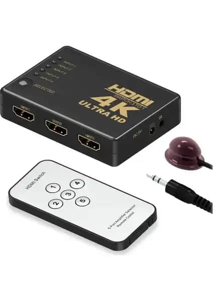 Wozlo 5 Port HDMI Switch Splitter 4K ve 3D Uyumluluğu ile Çok Kaynaklı Görüntü Yönetimi