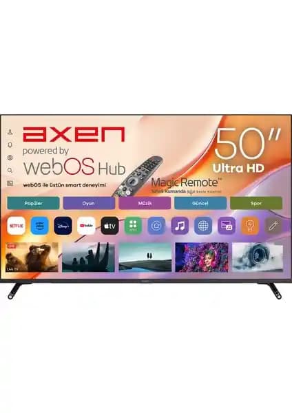 Axen AX50FIL242 50 İnç 4K Ultra HD Smart LED TV ile Modern Eğlence Deneyimi