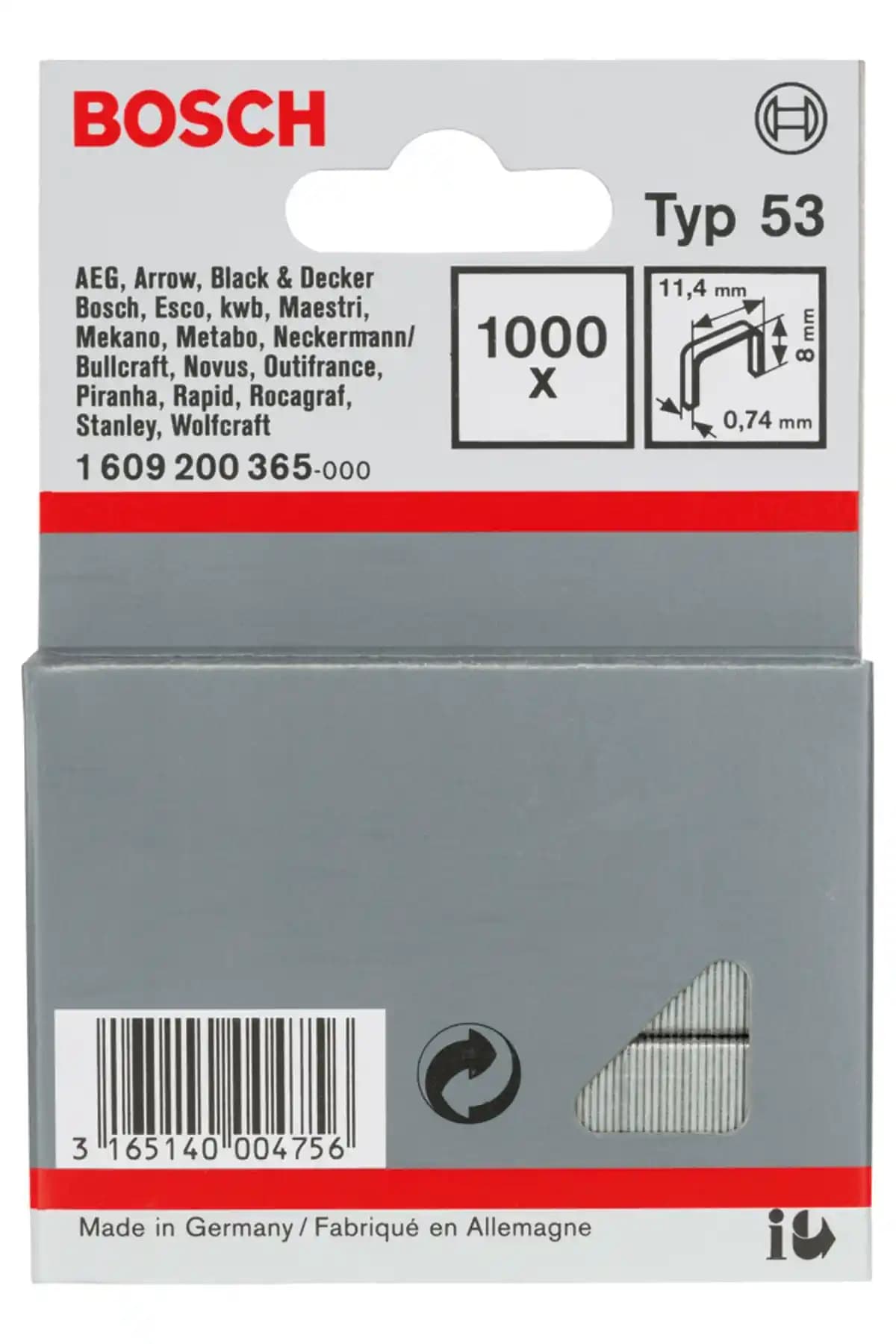 Bosch Zımba Teli Tip 53 11.4x0.74x8 mm dayanıklı ve yüksek performanslı ürün