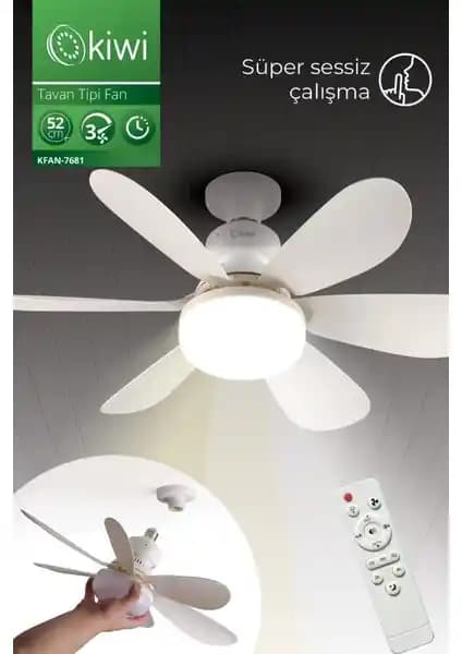 Kiwi KFAN-7681 Sessiz Çalışan 6 Kanatlı ve Uzaktan Kumandalı Tavan Vantilatörü