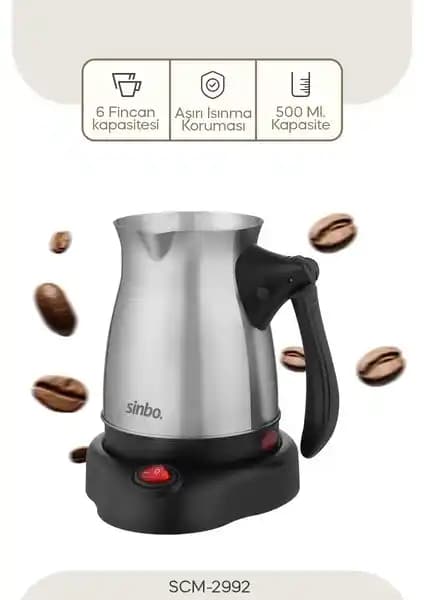 Sinbo 2992 Elektrikli Çelik Cezve: Hızlı ve Güvenli Türk Kahvesi Yapımı İçin Tasarlandı