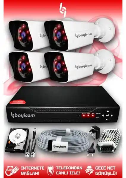 Bayicam 4 Kameralı Kare Dış Kamera Seti Güvenlik Çözümü Yüksek Çözünürlük ve Dayanıklılık