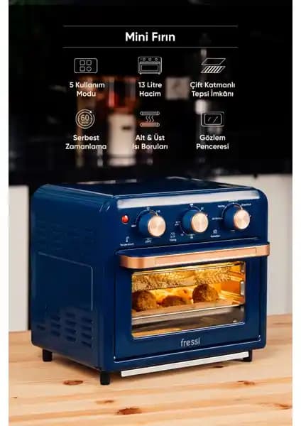 Fressi 13 Litre Mavi Airfryer Fırın Sağlıklı ve Pratik Pişirme Deneyimi Sunar