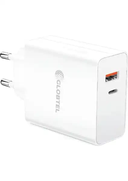 GLOBTEL 30W Çift Çıkışlı Hızlı Şarj Adaptörü - Güç ve Pratiklik Sunan Modern Tasarım