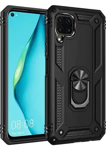 Huawei P40 Lite için Çift Katmanlı Metal Yüzüklü Koruma Kılıfı Şık Tasarım ve Güçlü Koruma Sağlar