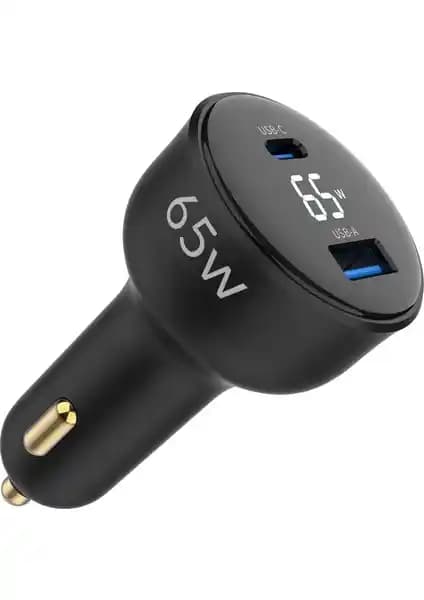 Juo 65W LED Ekranlı Araç Şarj Cihazı Type-C ve USB-A Portlarıyla Güç ve Güvenlik Sunar
