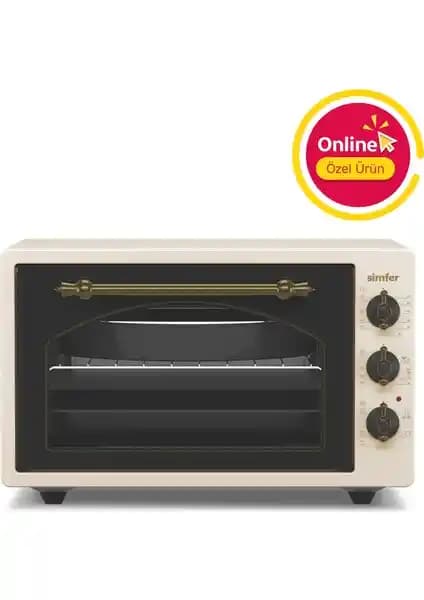 Simfer 4295 Retro Bej Turbo Fan Mini Fırın: Geniş İç Hacim ve Çok Fonksiyonlu Kullanım