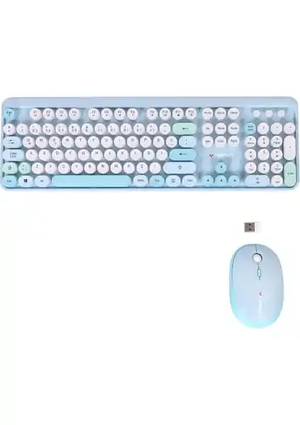 Twotech Renkli Tuşlu Kablosuz Türkçe Q Klavye ve Mouse Seti Modern ve Şık Tasarım