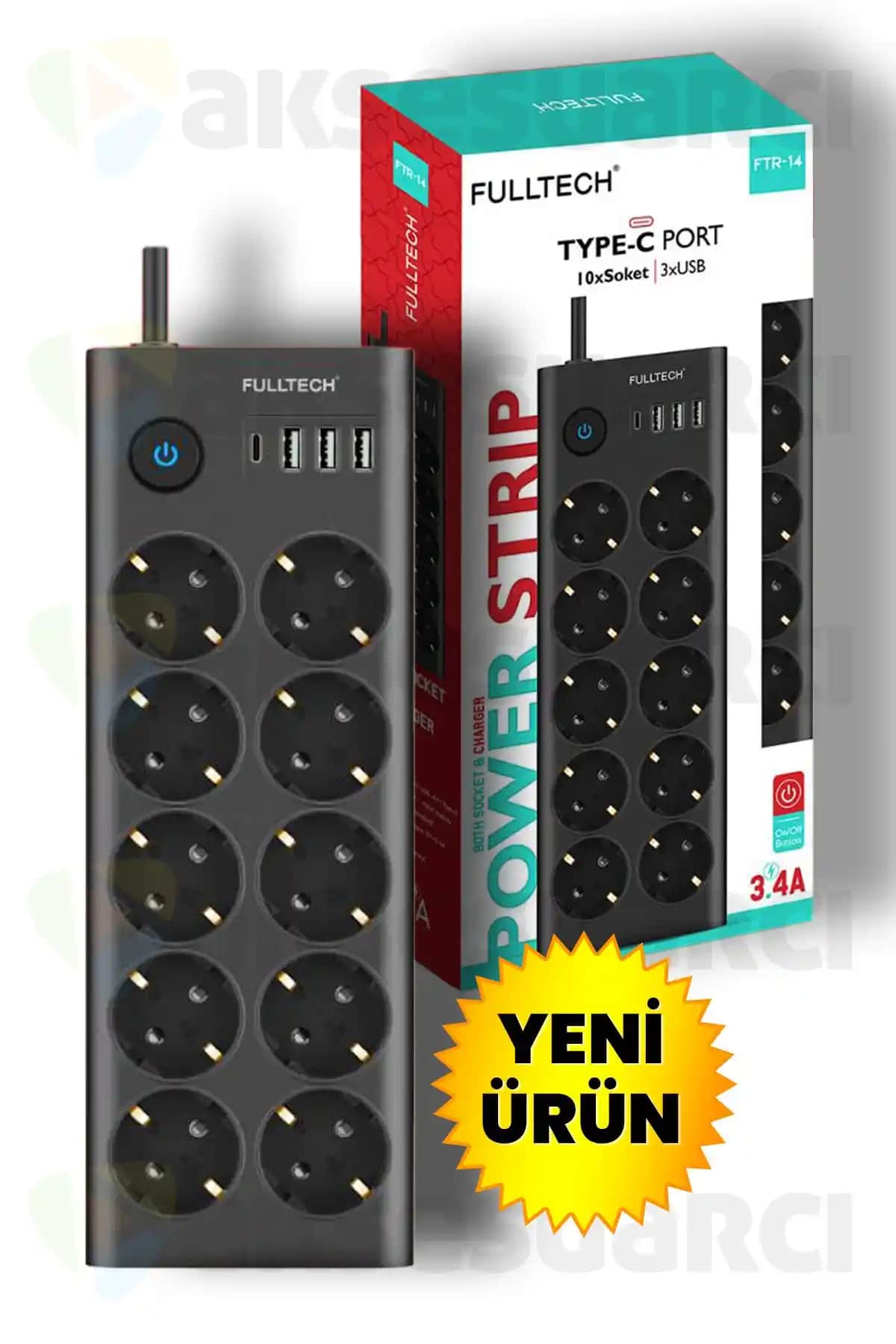 Aksesuarcı Type-C Port Girişli Akım Korumalı Çoklu Priz Güvenli ve Yüksek Performanslı Kullanım