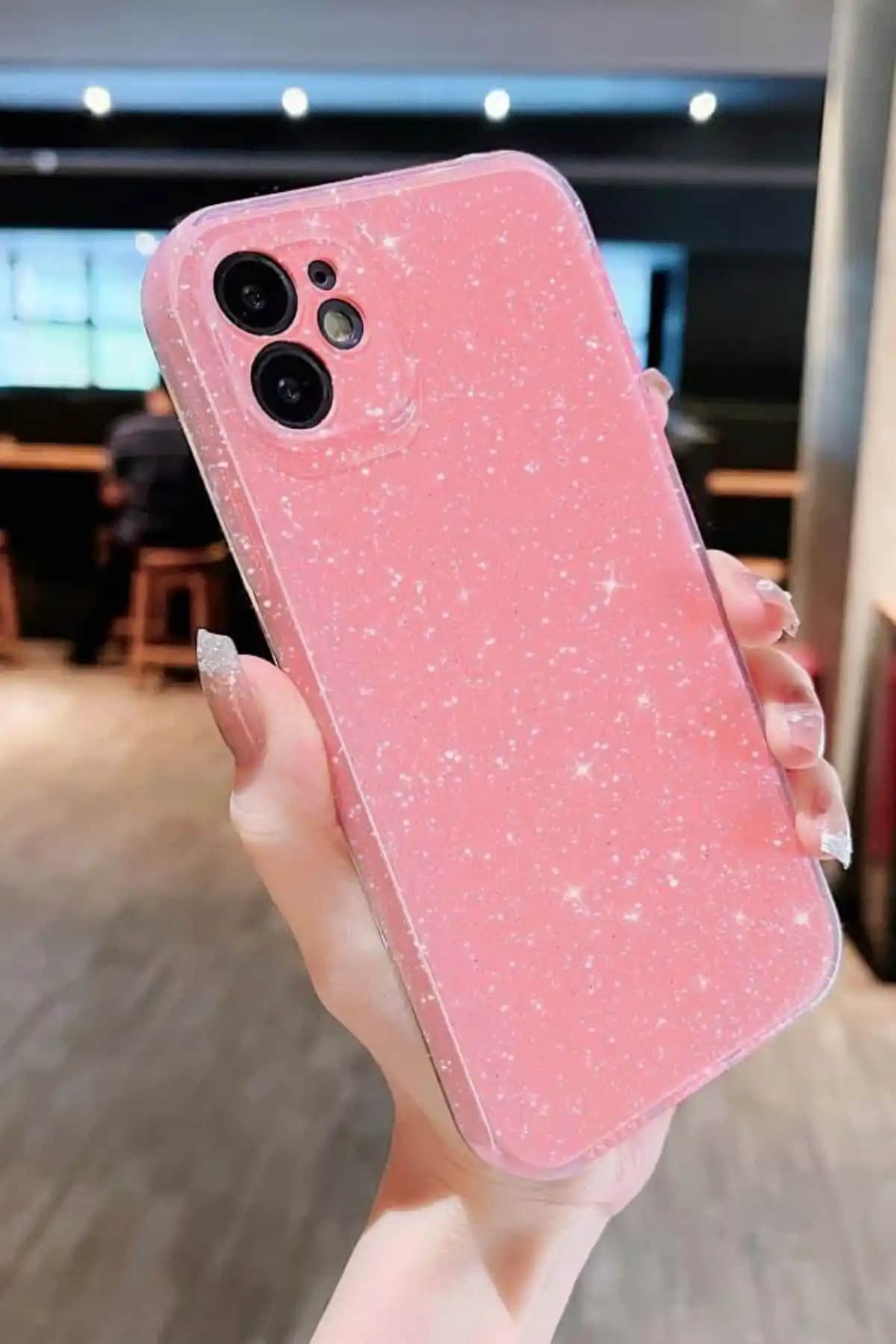 Apple iPhone 11 için Pembe Silikon Kılıf Parlak Kristal Detaylarla Koruma ve Şıklık