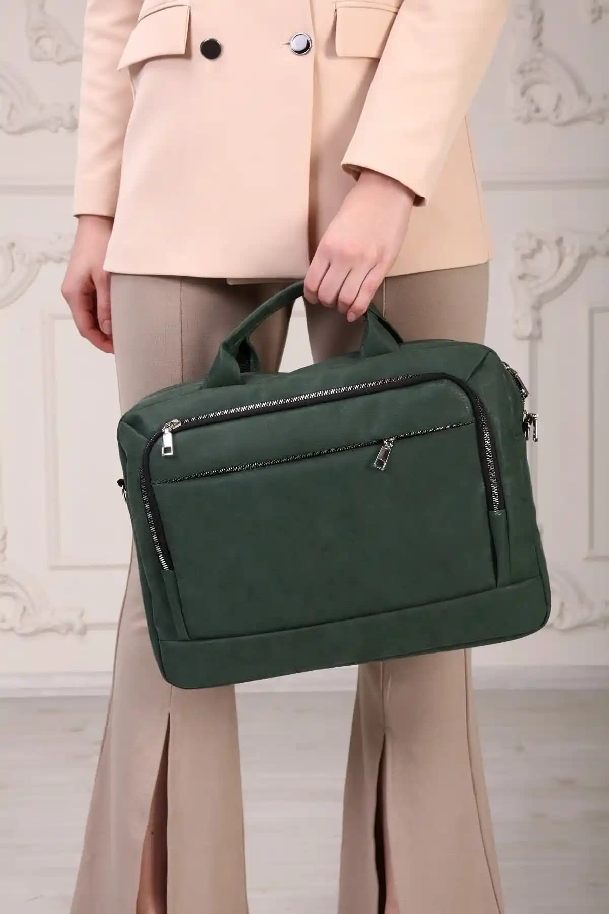 D'VERS Haki Renkli Unisex Laptop ve Evrak Çantası 15,6-16,9 İnç Boyutlarında