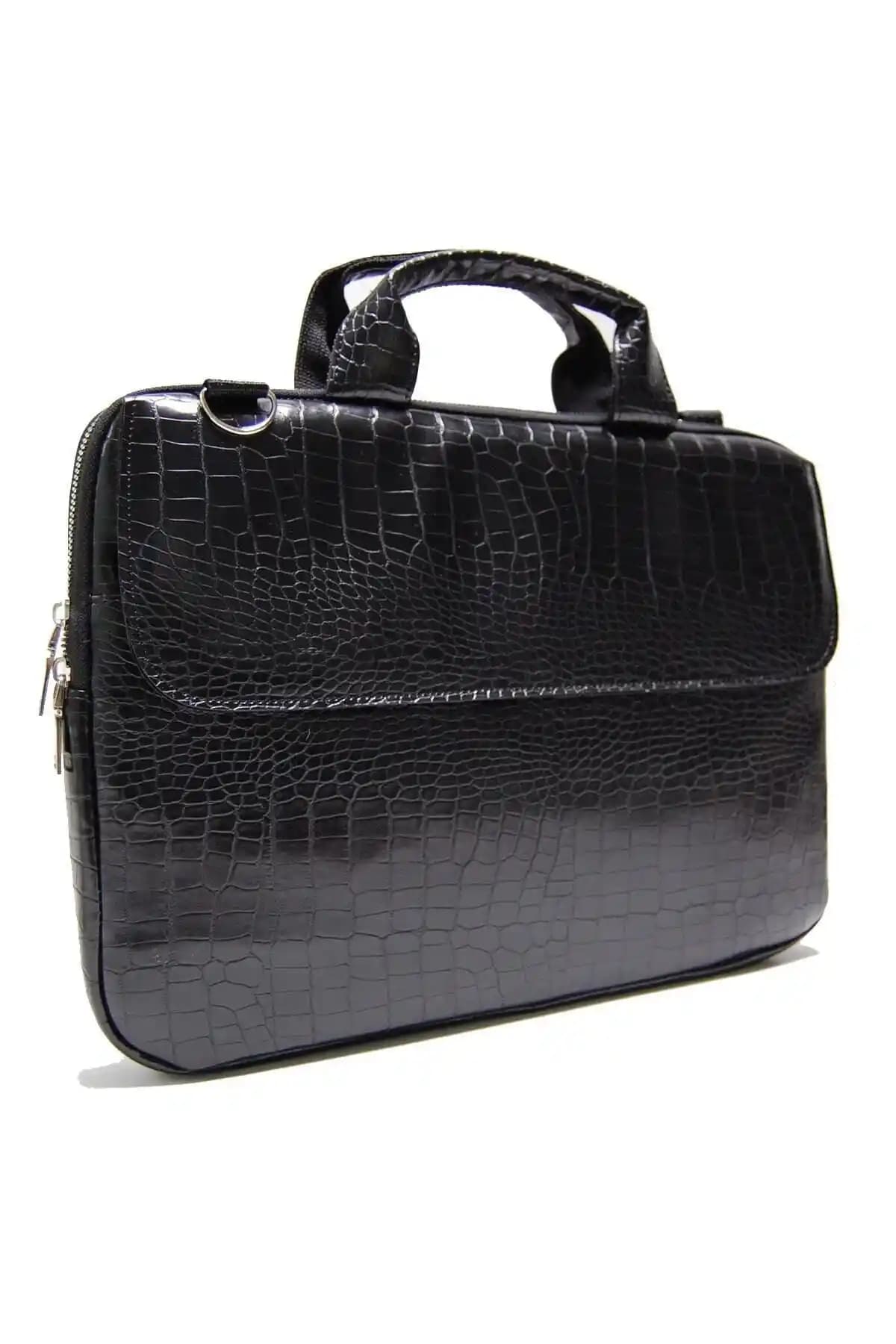 D'VERS Kroko Siyah MacBook Çantası 13-16 inç Darbeye ve Suya Dayanıklı Tasarım